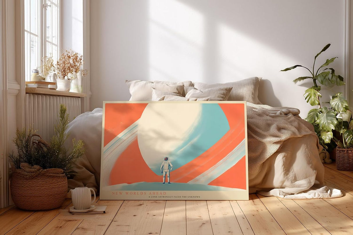 Paul Sinus Wandbild 120x80cm Astronaut Planet futuristische Weltraum Illustration moderne Science Fiction Kunst stilvolle Wanddekoration fuer Wohnzimmer Büro