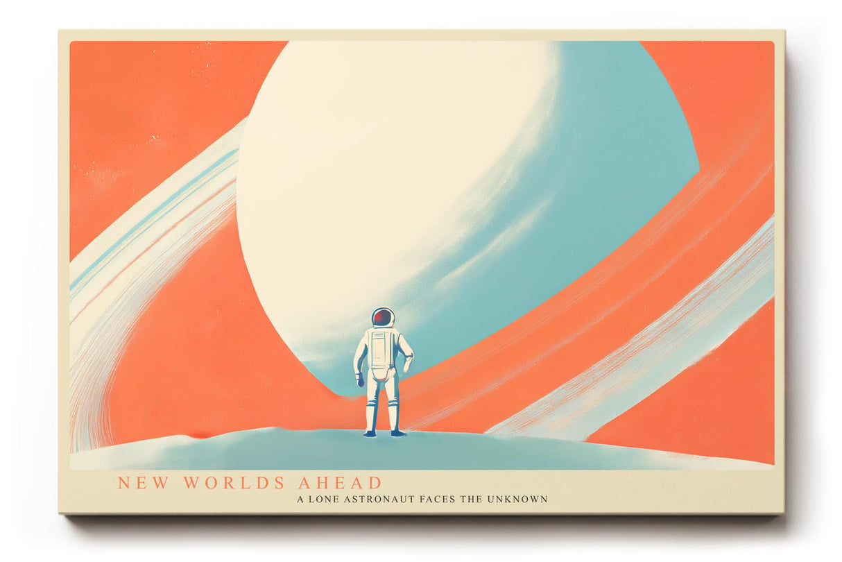 Paul Sinus Wandbild 120x80cm Astronaut Planet futuristische Weltraum Illustration moderne Science Fiction Kunst stilvolle Wanddekoration fuer Wohnzimmer Büro