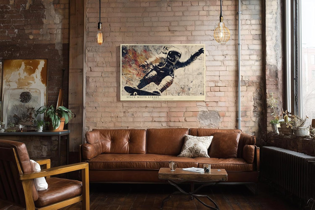Paul Sinus Wandbild 120x80cm Astronaut Skateboard Street Art modern urban Weltraum Kunst Kunstdruck grosses Wandbild 120x80cm kreative Wanddekoration fuer Wohnzimmer Jugendzimmer Büro