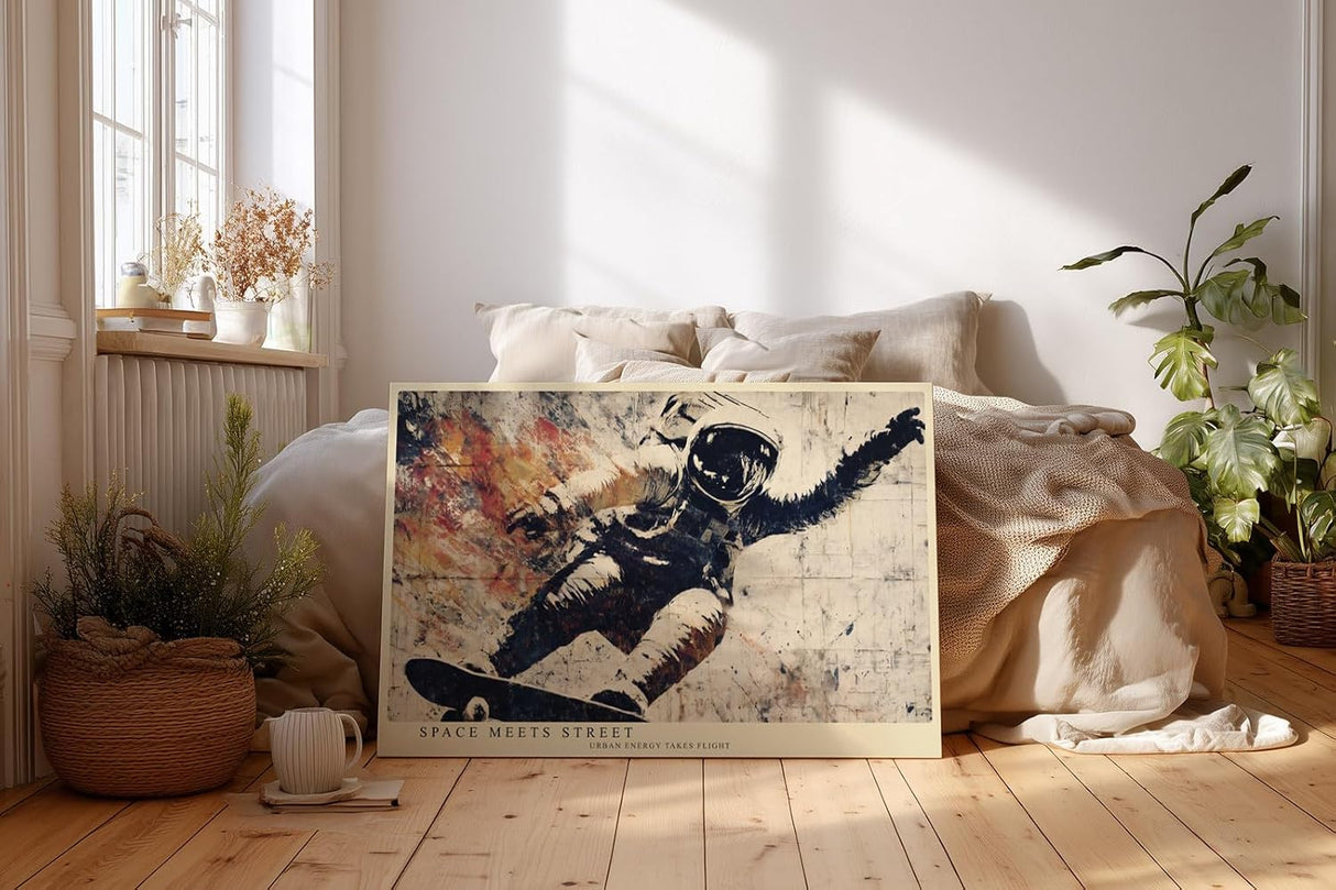 Paul Sinus Wandbild 120x80cm Astronaut Skateboard Street Art modern urban Weltraum Kunst Kunstdruck grosses Wandbild 120x80cm kreative Wanddekoration fuer Wohnzimmer Jugendzimmer Büro