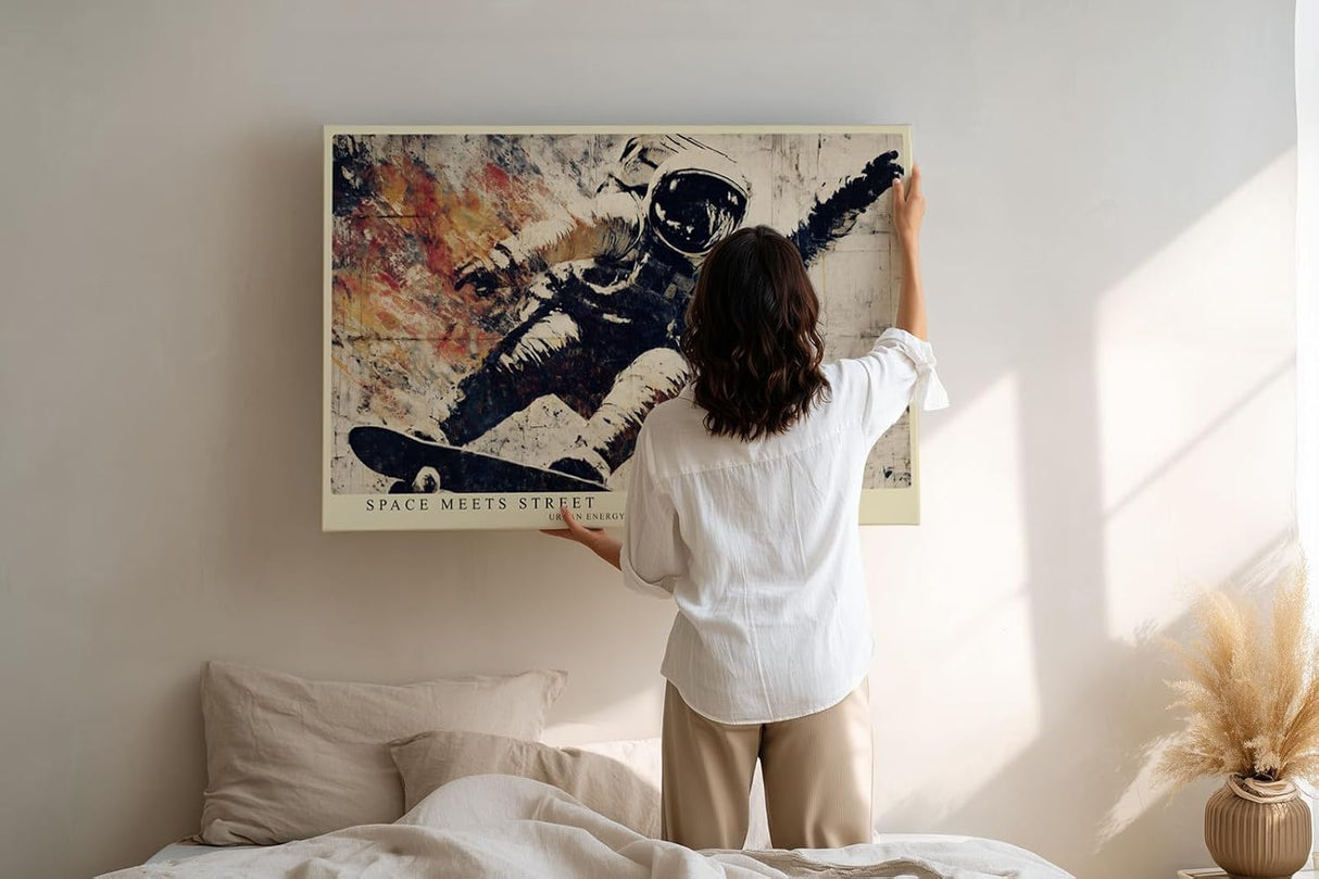 Paul Sinus Wandbild 120x80cm Astronaut Skateboard Street Art modern urban Weltraum Kunst Kunstdruck grosses Wandbild 120x80cm kreative Wanddekoration fuer Wohnzimmer Jugendzimmer Büro