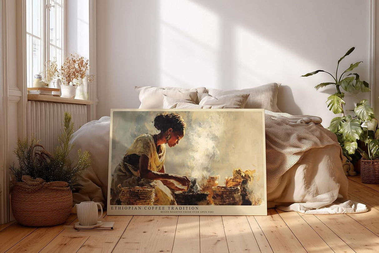 Paul Sinus Wandbild 120x80cm Äthiopische Kaffeezeremonie – Traditionelle Szene mit Rösten von Kaffeebohnen