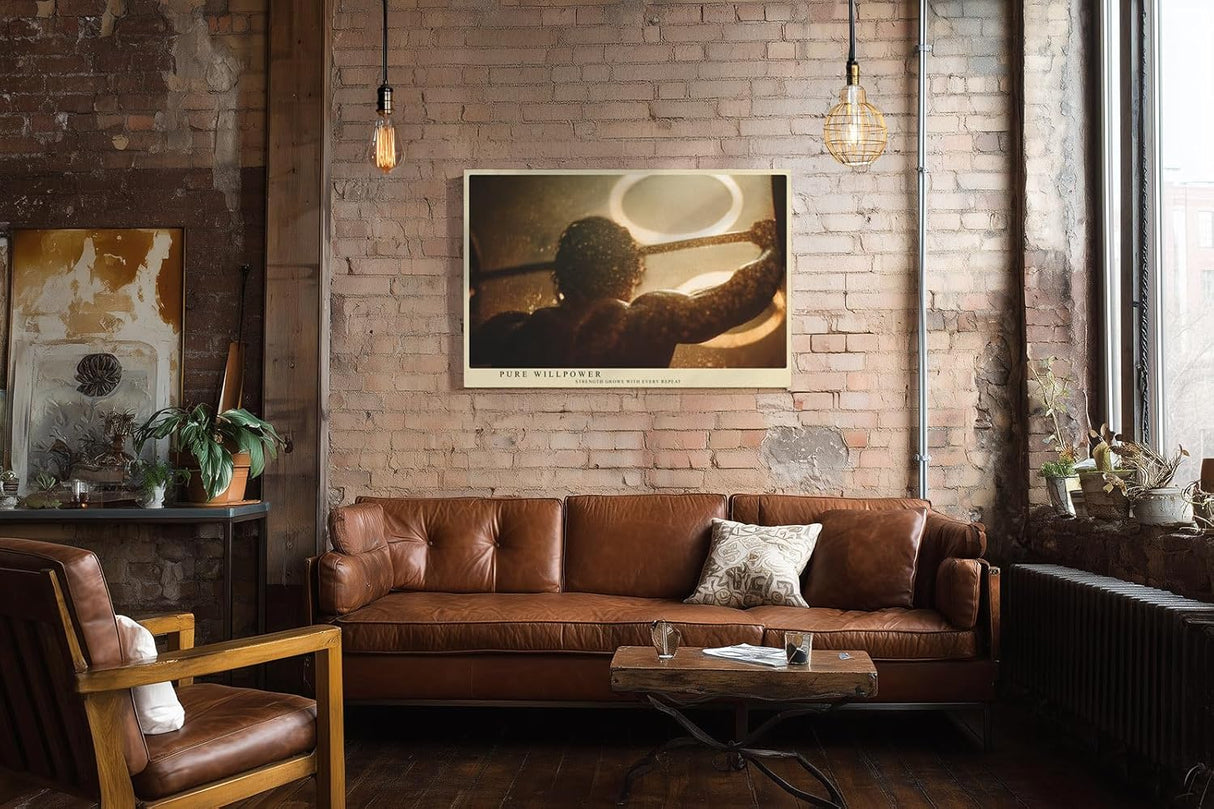 Paul Sinus Wandbild 120x80cm Athlet Training Kraftsport Fitness Motivation Fotokunst warmes Licht moderner Kunstdruck Wanddekoration für Wohnzimmer Fitnessraum Büro