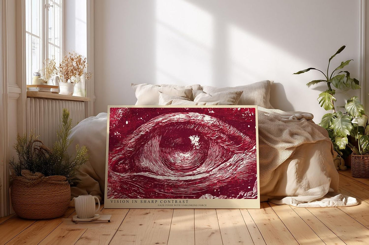 Paul Sinus Wandbild 120x80cm Auge Abstrakte Kunst Grafikmotiv Starkes Linienmotiv in Rot Weiss mit moderner Illustration