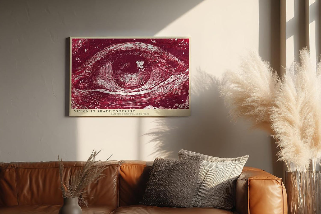 Paul Sinus Wandbild 120x80cm Auge Abstrakte Kunst Grafikmotiv Starkes Linienmotiv in Rot Weiss mit moderner Illustration