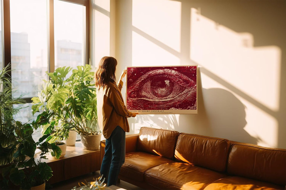 Paul Sinus Wandbild 120x80cm Auge Abstrakte Kunst Grafikmotiv Starkes Linienmotiv in Rot Weiss mit moderner Illustration