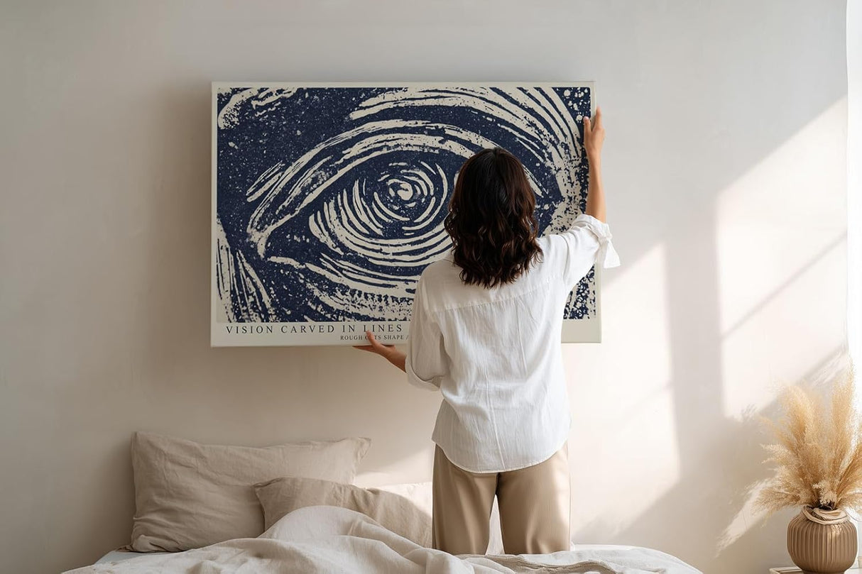 Paul Sinus Wandbild 120x80cm Auge Illustration modern blau weiss grafische Kunst Kunstdruck grosses Kunstbild symbolische Wanddekoration fuer Wohnzimmer Büro Flur