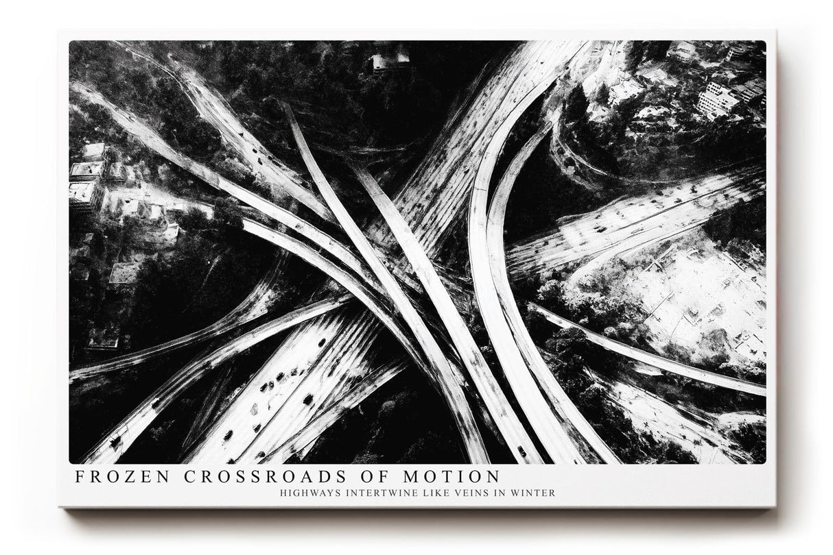 Paul Sinus Wandbild 120x80cm Autobahnkreuz Luftaufnahme Schwarz Weiss Moderne Stadt Fotokunst fuer Wohnzimmer Büro und Loft