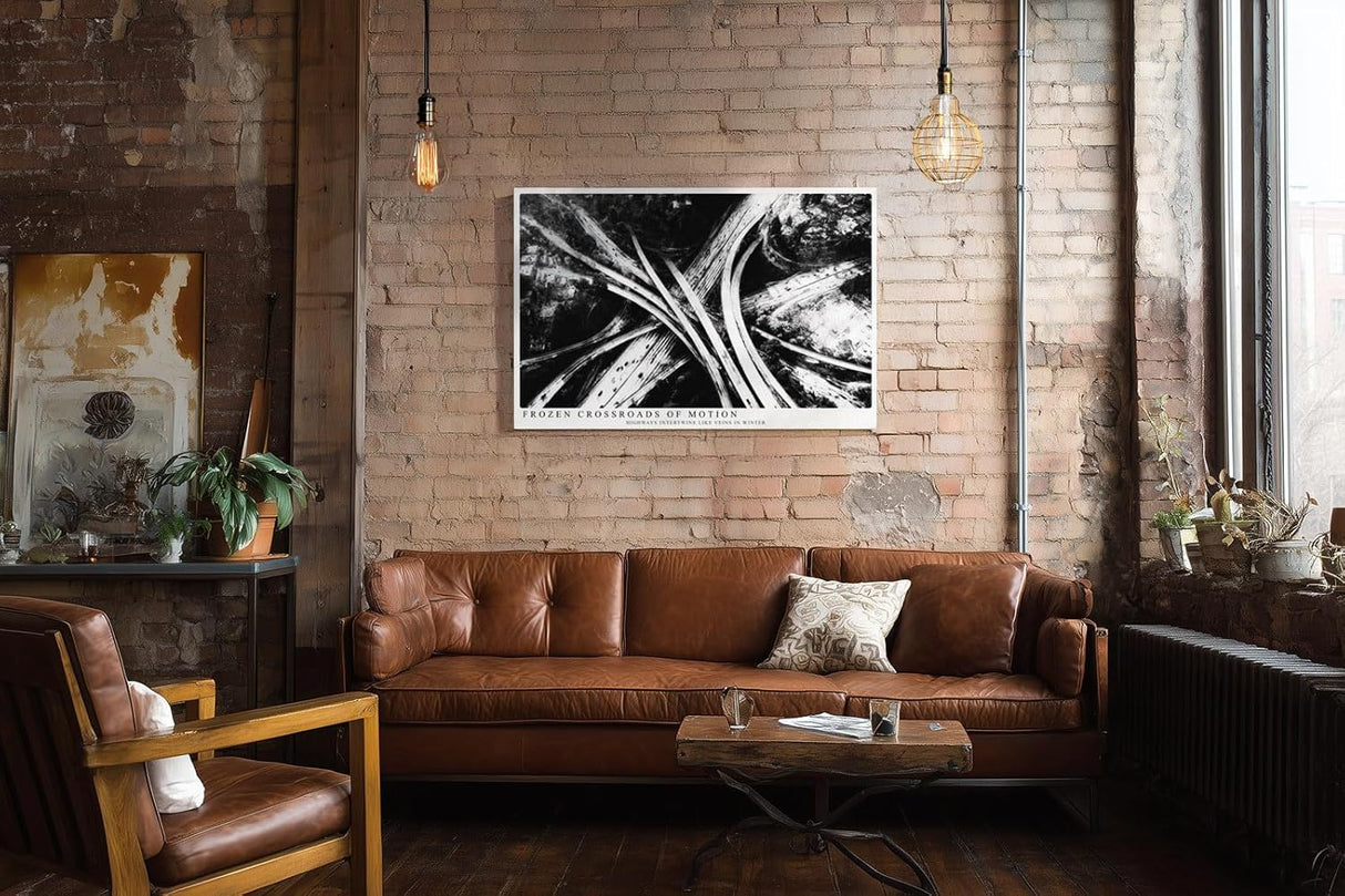 Paul Sinus Wandbild 120x80cm Autobahnkreuz Luftaufnahme Schwarz Weiss Moderne Stadt Fotokunst fuer Wohnzimmer Büro und Loft
