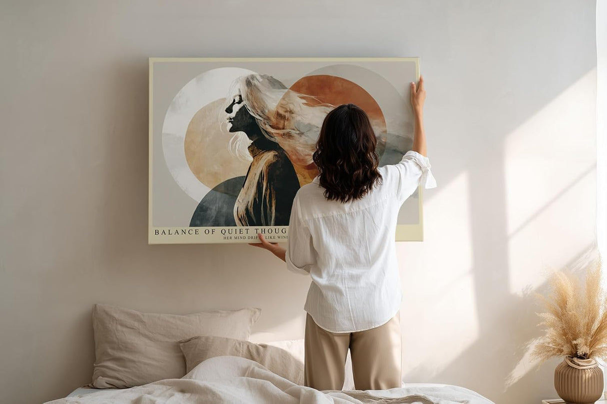 Paul Sinus Wandbild 120x80cm Balance of Quiet Thought Abstrakte Frauen Silhouette Moderne Kunst in Naturtoenen fuer Wohnzimmer Schlafzimmer und Büro