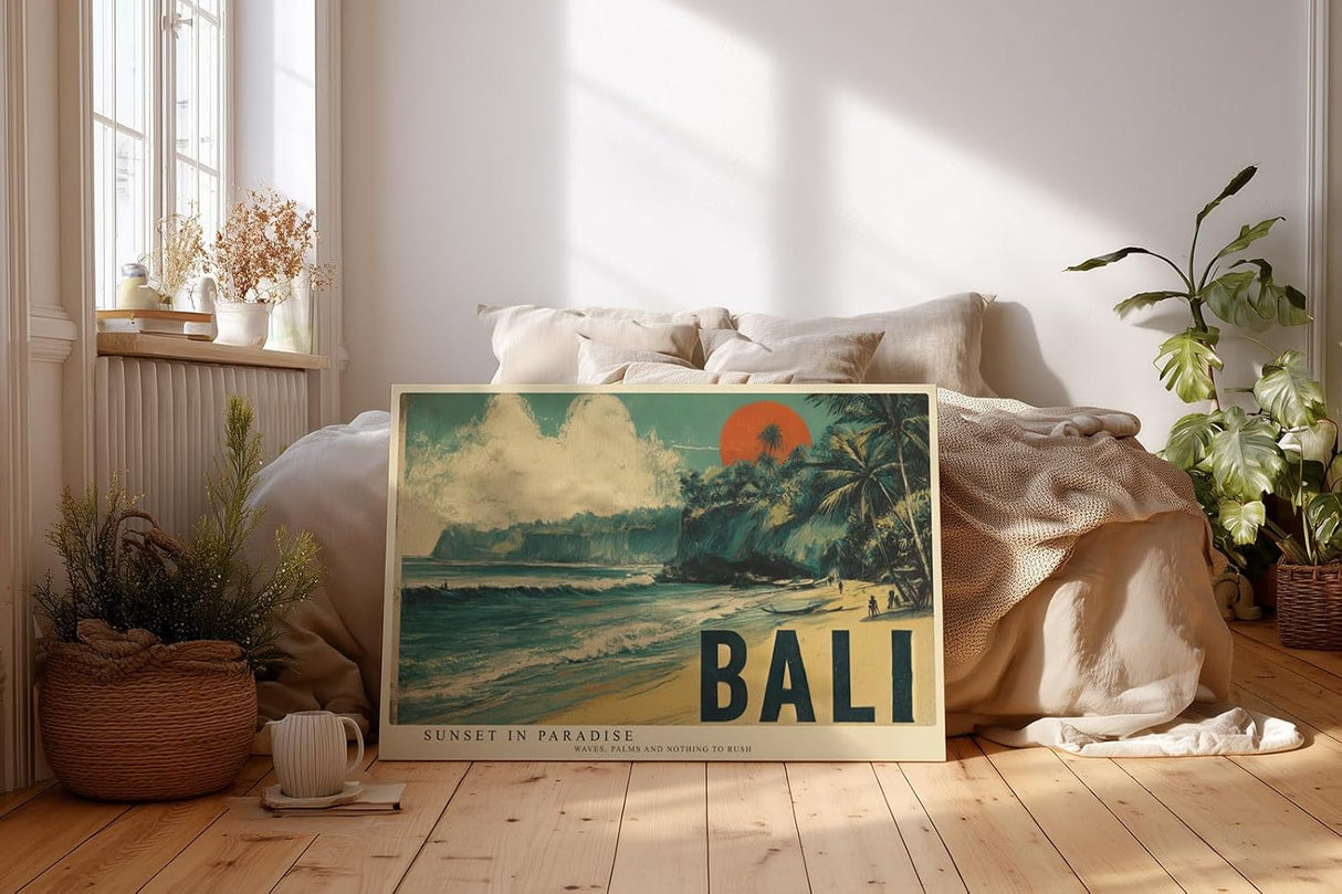 Paul Sinus Wandbild 120x80cm Bali Strand Landschaft tropische Kueste Vintage Reise bild stilvolle Urlaubs Wanddekoration fuer Wohnzimmer Büro