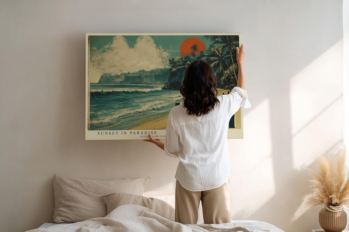 Paul Sinus Wandbild 120x80cm Bali Strand Landschaft tropische Kueste Vintage Reise bild stilvolle Urlaubs Wanddekoration fuer Wohnzimmer Büro