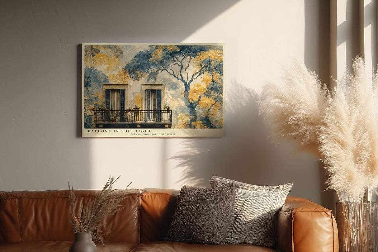 Paul Sinus Wandbild 120x80cm Balkon Im Sanften Licht Architektur Kunst LeinWandbild 120x80cm Mediterrane Szene Wanddekoration
