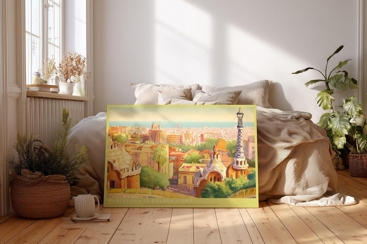 Paul Sinus Wandbild 120x80cm Barcelona Stadtansicht Gaudi Architektur mediterrane Stadt Kunst Wanddekoration Wohnzimmer Büro