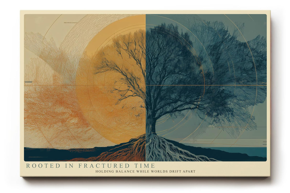 Paul Sinus Wandbild 120x80cm Baum abstrakte Zeit Symbolik modern orange blau Kunstbild grosses Wandbild 120x80cm philosophische Wanddekoration fuer Wohnzimmer Büro