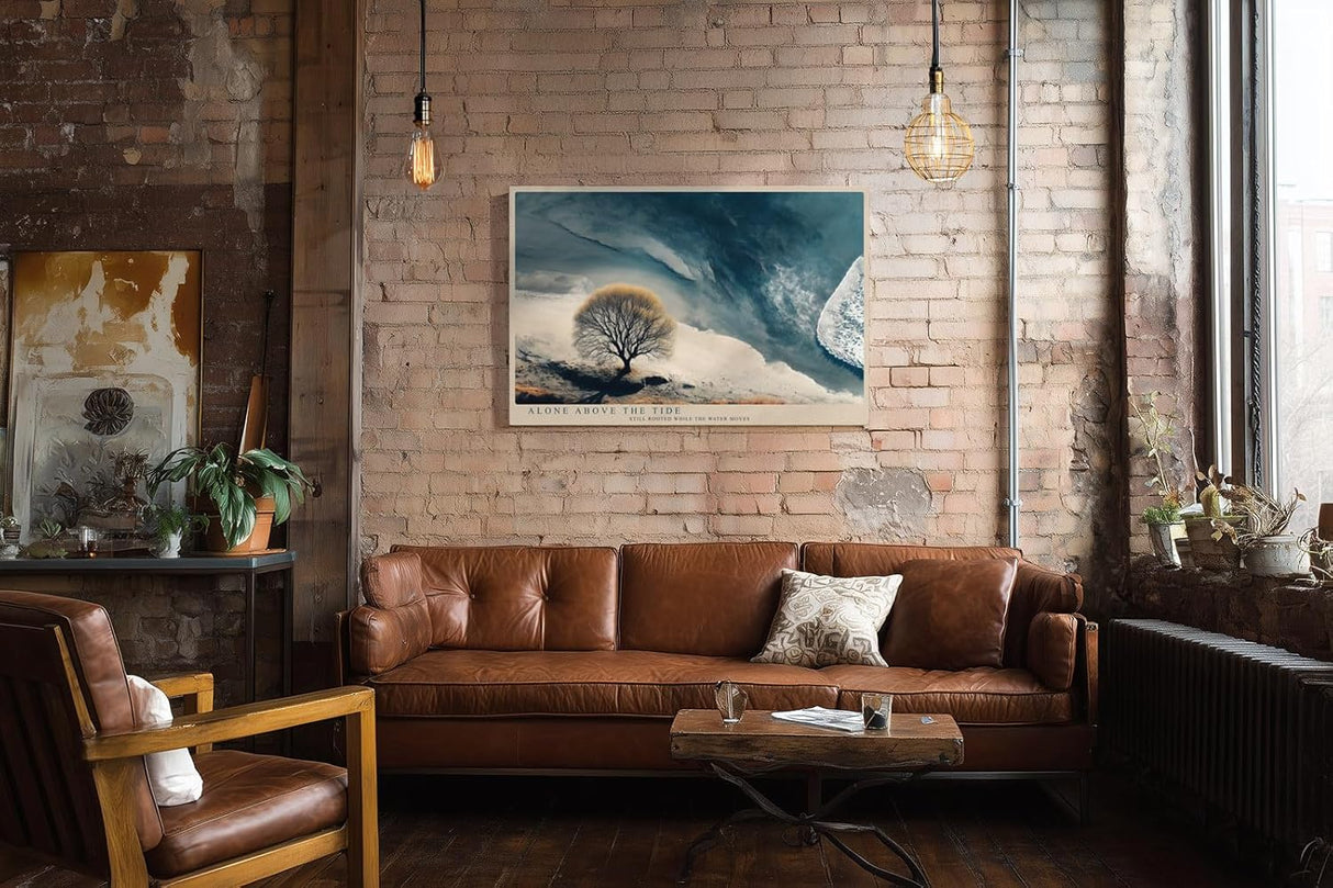 Paul Sinus Wandbild 120x80cm Baum am Meer dramatische Kueste Landschaft moderne Naturfotografie stilvolle Wanddekoration fuer Wohnzimmer Büro