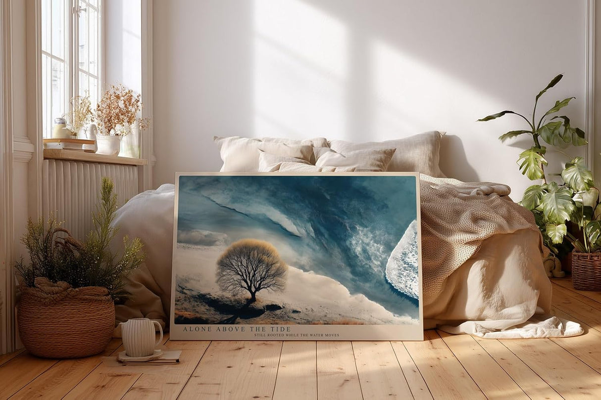 Paul Sinus Wandbild 120x80cm Baum am Meer dramatische Kueste Landschaft moderne Naturfotografie stilvolle Wanddekoration fuer Wohnzimmer Büro
