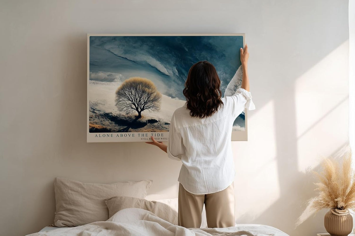 Paul Sinus Wandbild 120x80cm Baum am Meer dramatische Kueste Landschaft moderne Naturfotografie stilvolle Wanddekoration fuer Wohnzimmer Büro