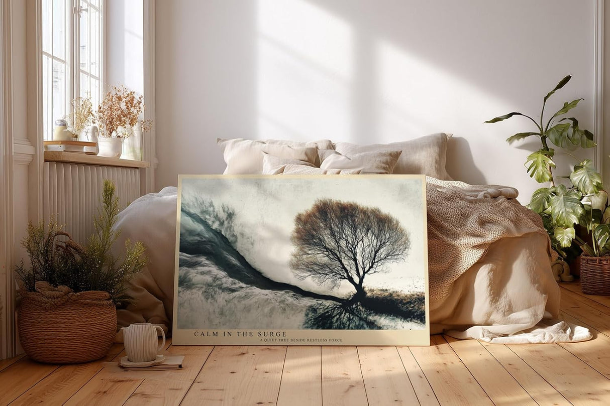 Paul Sinus Wandbild 120x80cm Baum am Meer dramatische Kueste Naturfotografie moderne Landschaft Kunst Wanddekoration fuer Wohnzimmer Büro