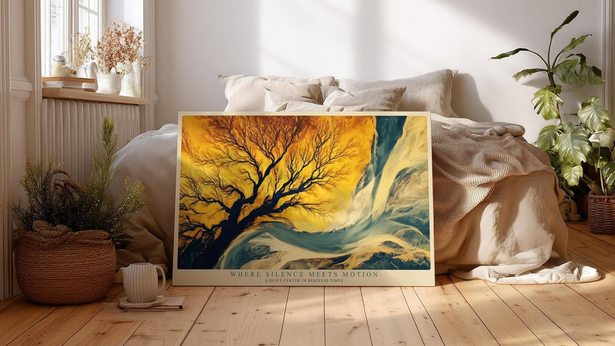Paul Sinus Wandbild 120x80cm Baum Landschaft abstrakte Natur gelb blau moderne Kunst Kunstdruck grosses Wandbild 120x80cm elegante Wanddekoration fuer Wohnzimmer Büro