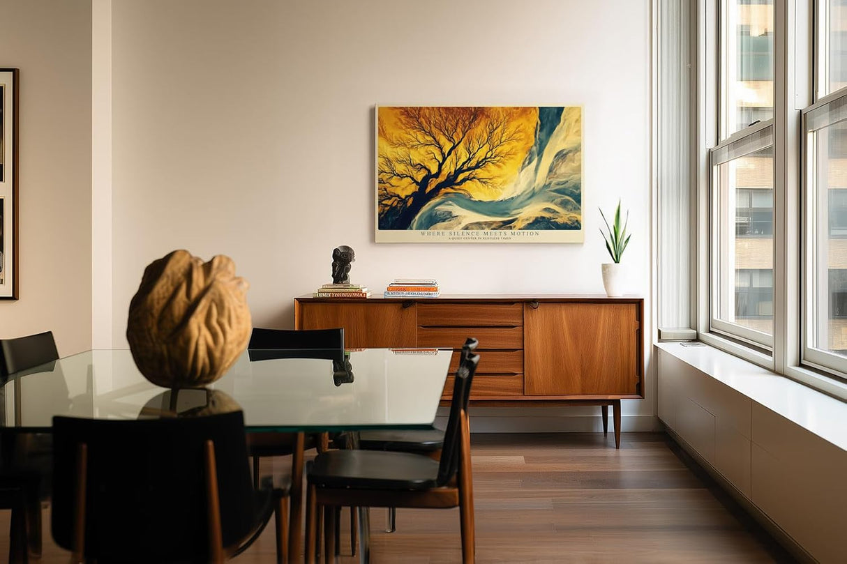 Paul Sinus Wandbild 120x80cm Baum Landschaft abstrakte Natur gelb blau moderne Kunst Kunstdruck grosses Wandbild 120x80cm elegante Wanddekoration fuer Wohnzimmer Büro