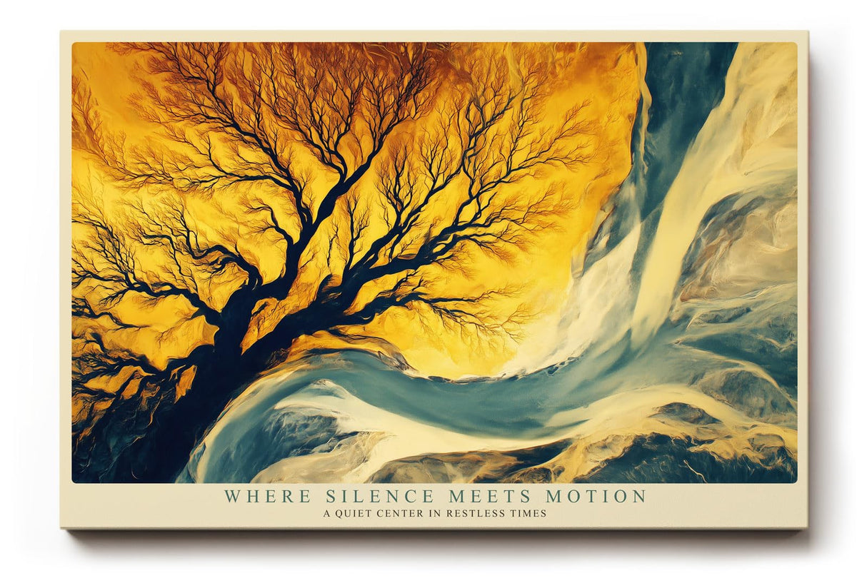 Paul Sinus Wandbild 120x80cm Baum Landschaft abstrakte Natur gelb blau moderne Kunst Kunstdruck grosses Wandbild 120x80cm elegante Wanddekoration fuer Wohnzimmer Büro