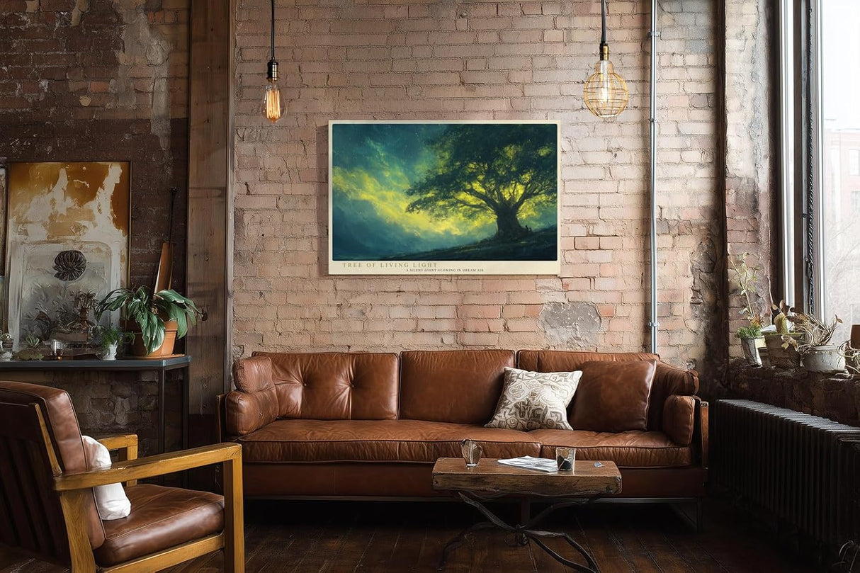 Paul Sinus Wandbild 120x80cm Baum Landschaft leuchtendes Licht Natur Kunst Kunstdruck grosses Kunstbild atmosphaerische Wanddekoration fuer Wohnzimmer Büro Flur