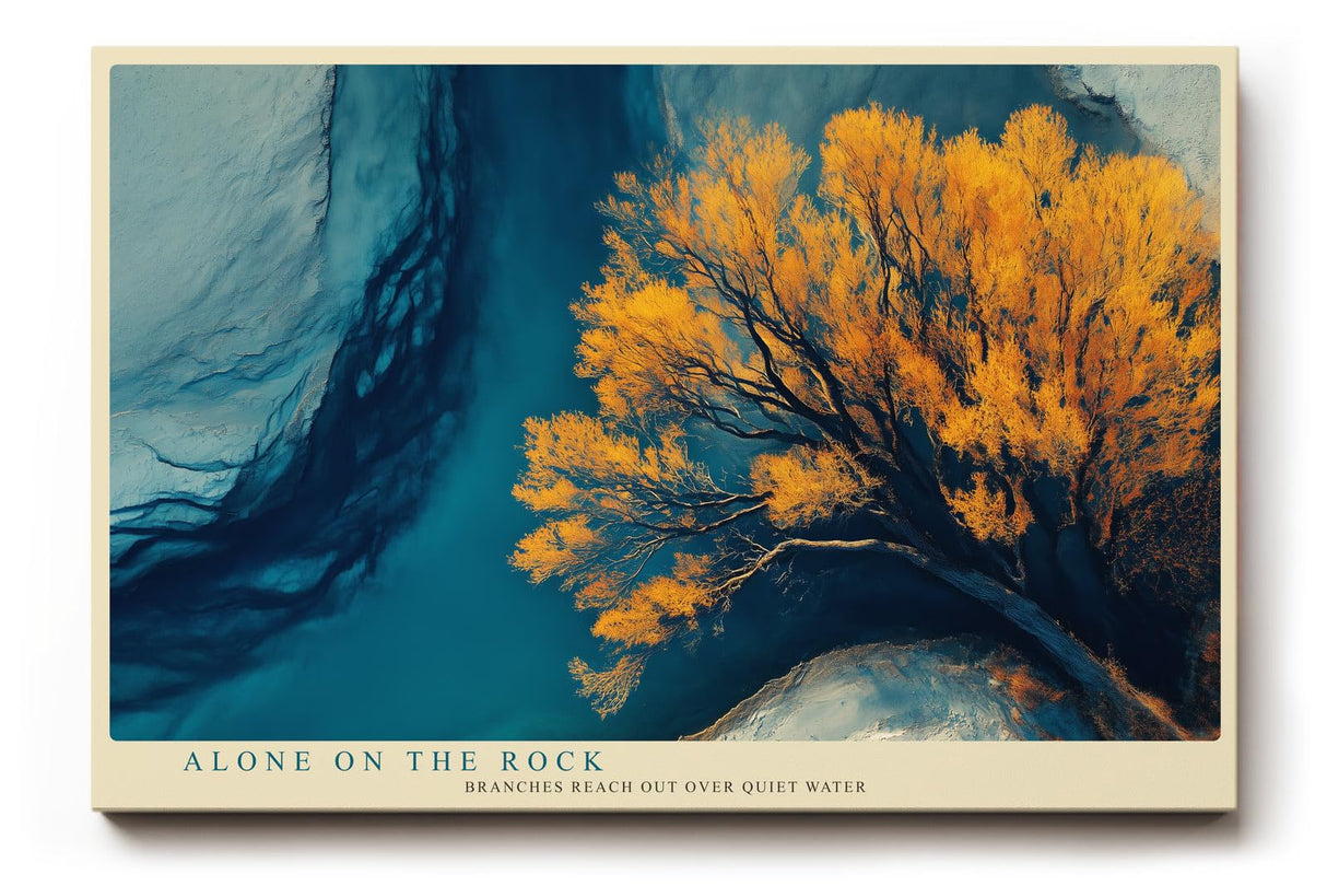 Paul Sinus Wandbild 120x80cm Baum Landschaft moderne Naturkunst goldene Blaetter ruhige Wasserlandschaft stilvolle Wanddekoration fuer Wohnzimmer Büro