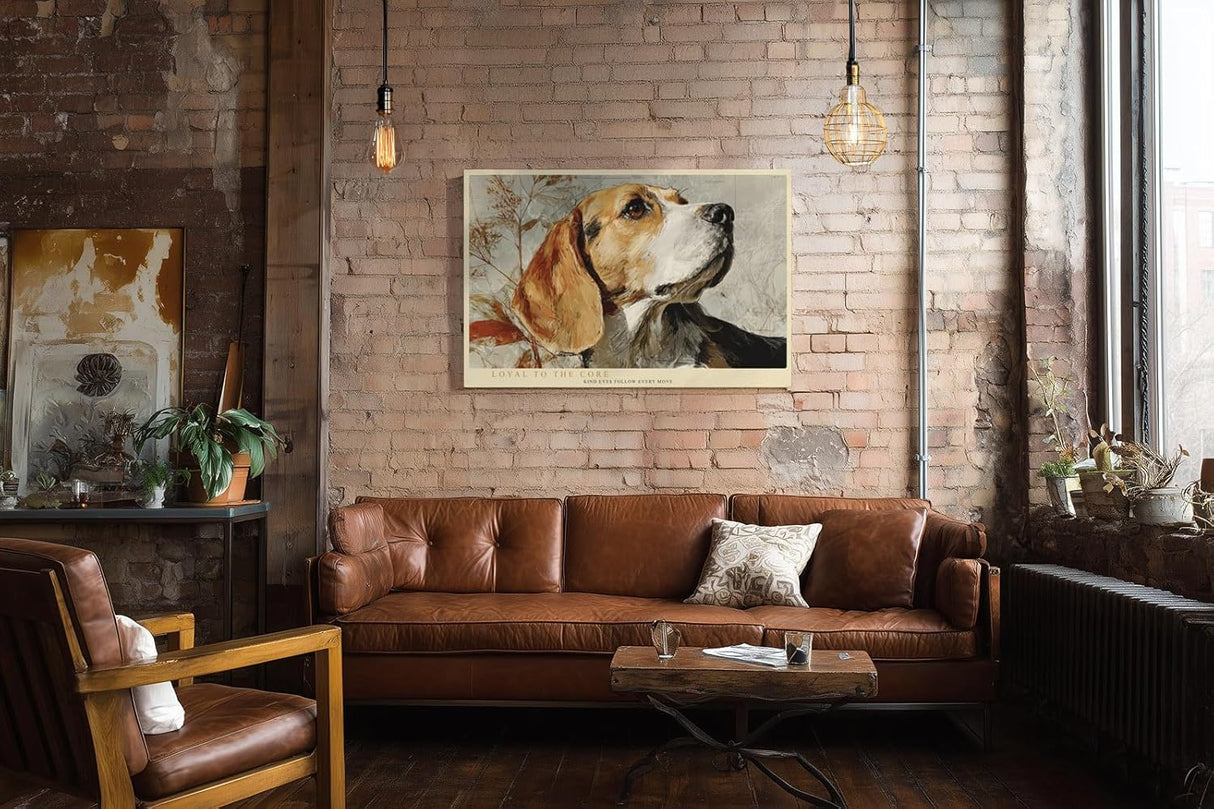 Paul Sinus Wandbild 120x80cm Beagle Hund Kunst Portraet moderne Tiermalerei treuer Familienhund Naturfarben stilvolle Wanddekoration fuer Wohnzimmer Büro