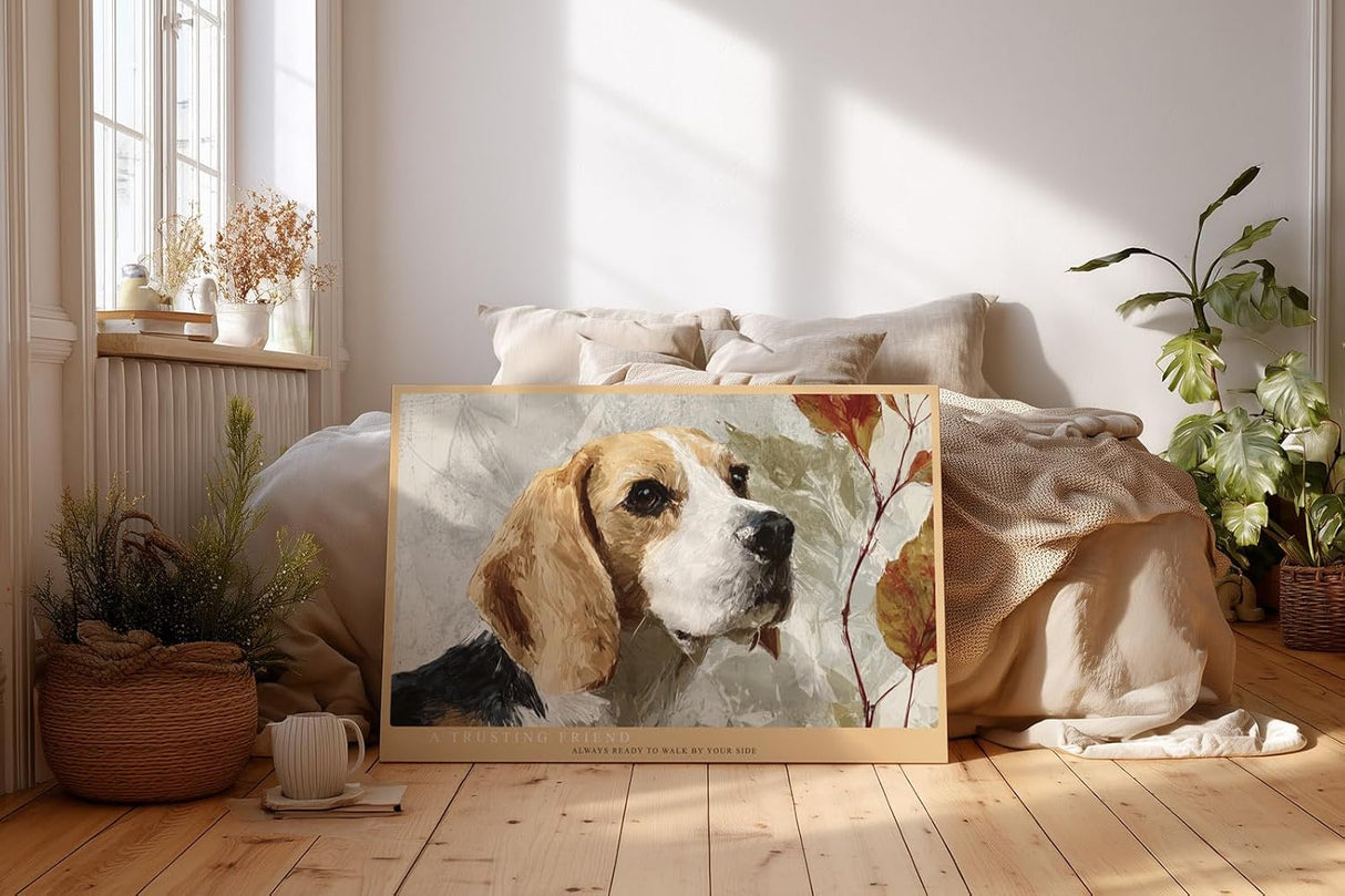 Paul Sinus Wandbild 120x80cm Beagle Hund Portraet moderne Tierkunst liebevoller Familienhund Kunstmotiv warme Naturfarben stilvolle Wanddekoration fuer Wohnzimmer Büro