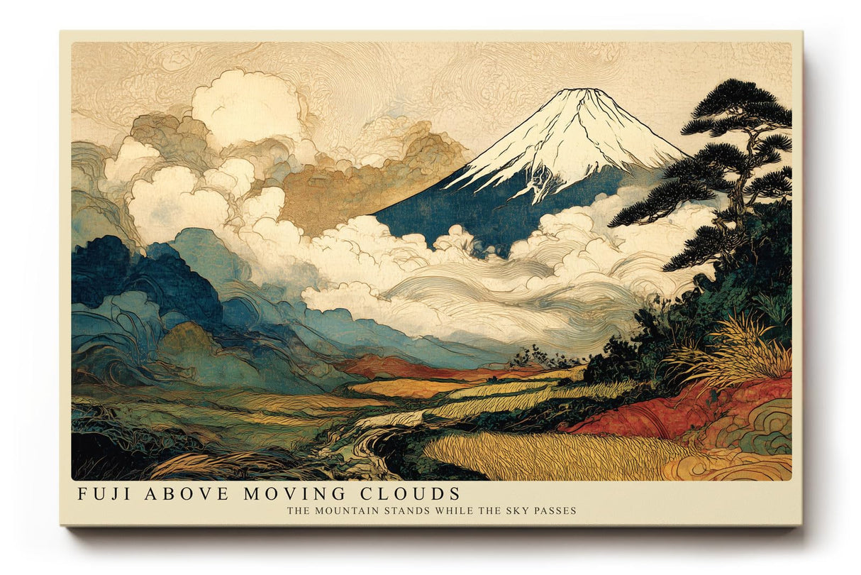 Paul Sinus Wandbild 120x80cm Berg Fuji Japanische Landschaft Kunstmotiv Traditionelle Natur Szene mit Wolken und Bergen