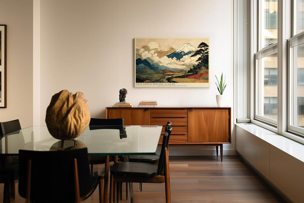 Paul Sinus Wandbild 120x80cm Berg Fuji Japanische Landschaft Kunstmotiv Traditionelle Natur Szene mit Wolken und Bergen
