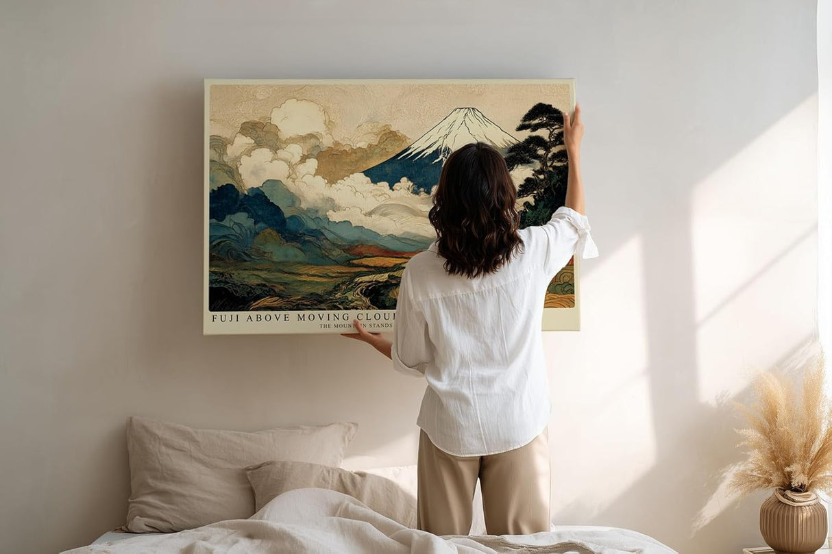 Paul Sinus Wandbild 120x80cm Berg Fuji Japanische Landschaft Kunstmotiv Traditionelle Natur Szene mit Wolken und Bergen