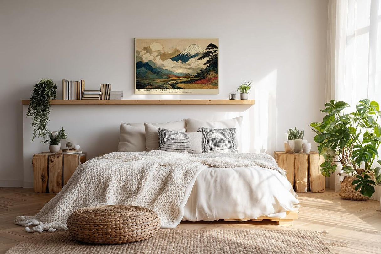 Paul Sinus Wandbild 120x80cm Berg Fuji Japanische Landschaft Kunstmotiv Traditionelle Natur Szene mit Wolken und Bergen