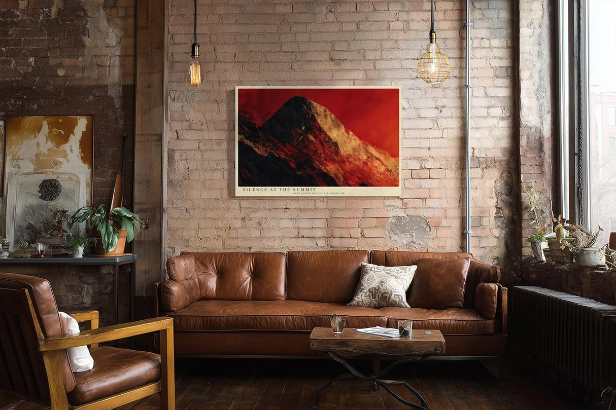 Paul Sinus Wandbild 120x80cm Berggipfel dramatische Landschaft rot schwarz moderne Naturkunst Kunstdruck grosses Wandbild 120x80cm kraftvolle Wanddekoration fuer Wohnzimmer Büro