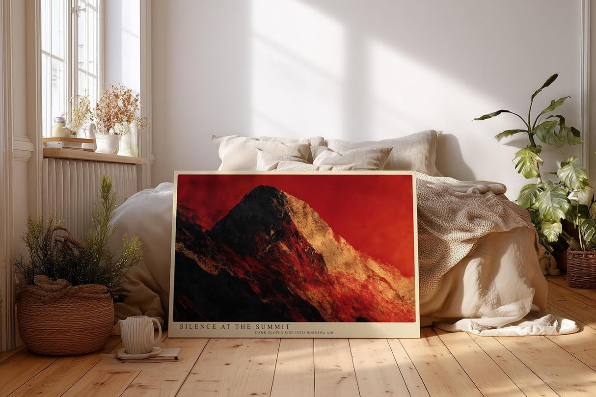 Paul Sinus Wandbild 120x80cm Berggipfel dramatische Landschaft rot schwarz moderne Naturkunst Kunstdruck grosses Wandbild 120x80cm kraftvolle Wanddekoration fuer Wohnzimmer Büro