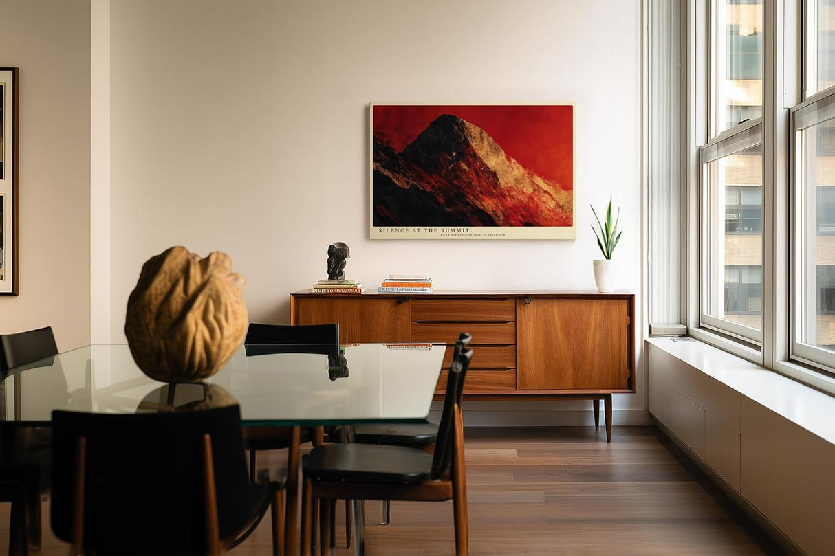 Paul Sinus Wandbild 120x80cm Berggipfel dramatische Landschaft rot schwarz moderne Naturkunst Kunstdruck grosses Wandbild 120x80cm kraftvolle Wanddekoration fuer Wohnzimmer Büro