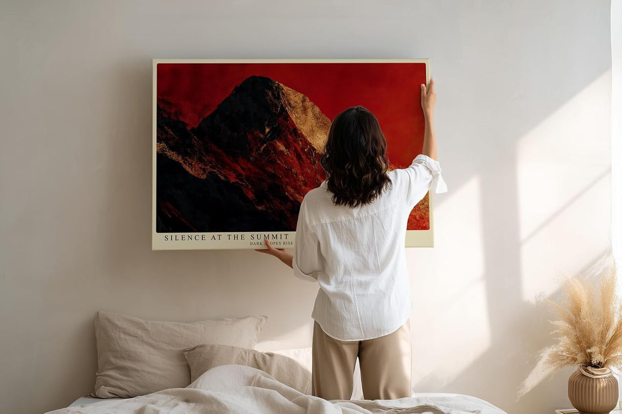 Paul Sinus Wandbild 120x80cm Berggipfel dramatische Landschaft rot schwarz moderne Naturkunst Kunstdruck grosses Wandbild 120x80cm kraftvolle Wanddekoration fuer Wohnzimmer Büro