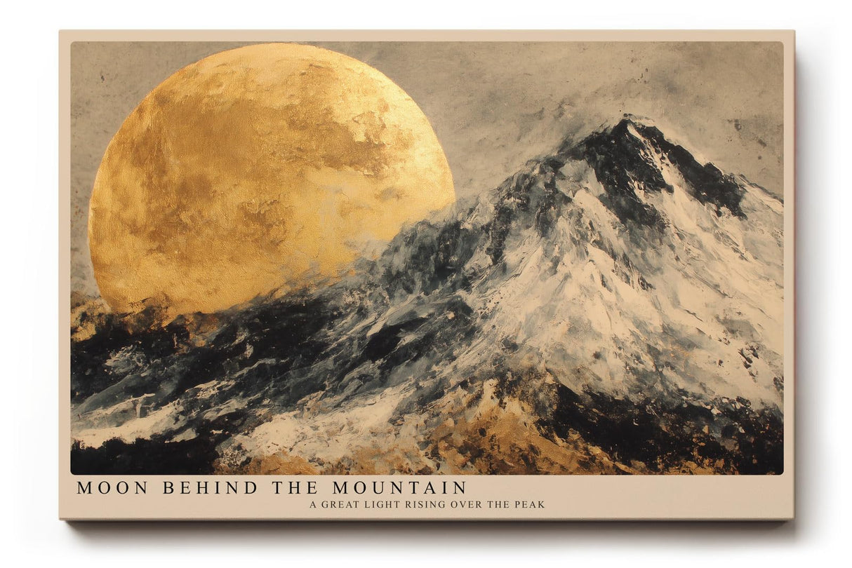 Paul Sinus Wandbild 120x80cm Berglandschaft mit Mond moderne Naturkunst goldener Himmel stilvolle Wanddekoration fuer Wohnzimmer Büro