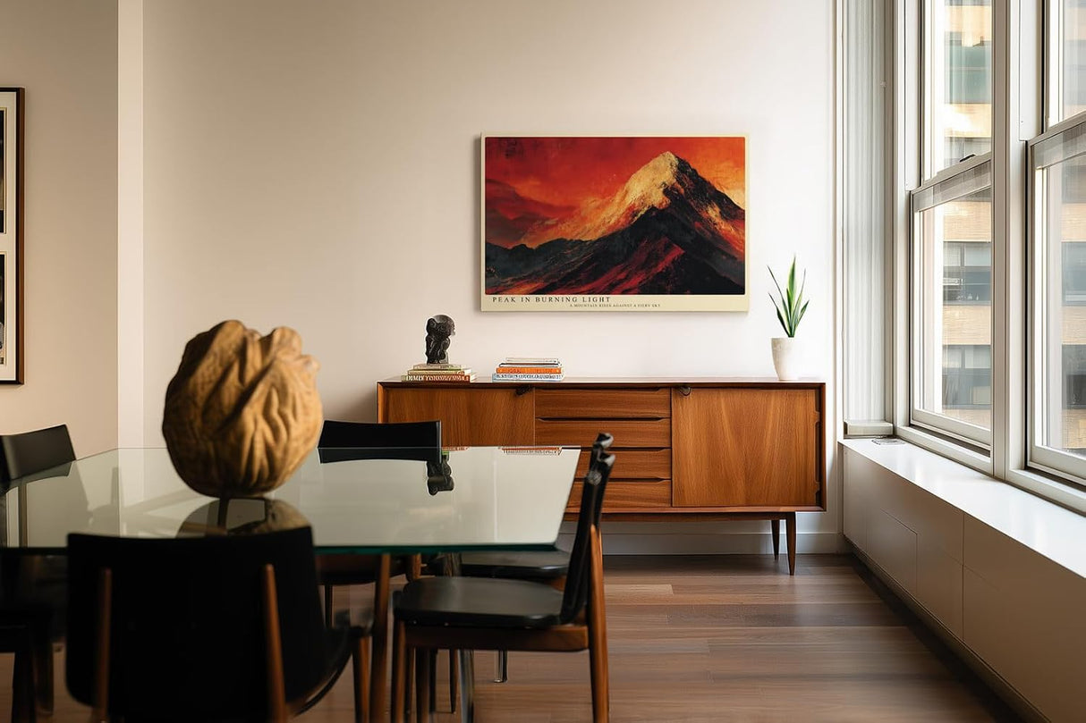 Paul Sinus Wandbild 120x80cm Berglandschaft rot orange moderne Naturkunst dramatischer Himmel Kunstdruck grosses Wandbild 120x80cm kraftvolle Wanddekoration fuer Wohnzimmer Büro