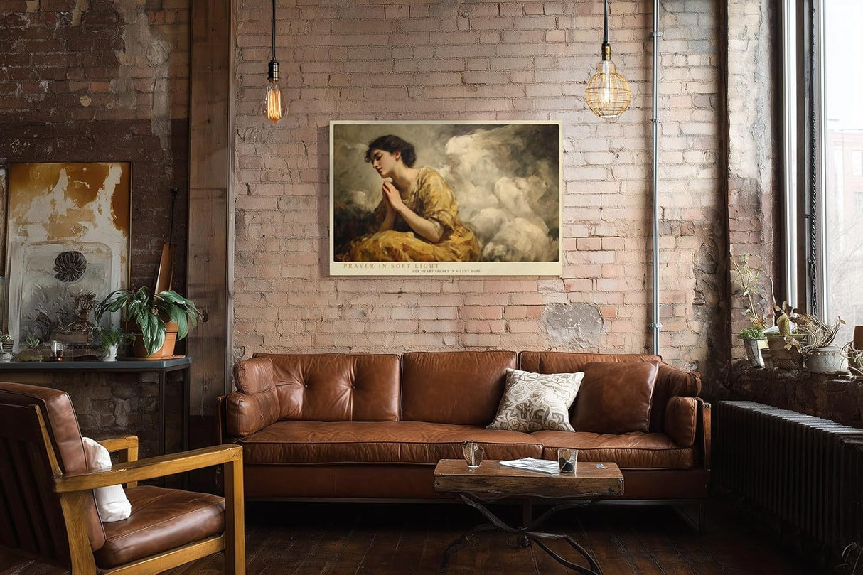 Paul Sinus Wandbild 120x80cm Betende Frau Klassische Kunst LeinWandbild 120x80cm Spirituelle Malerei Elegante Wanddekoration