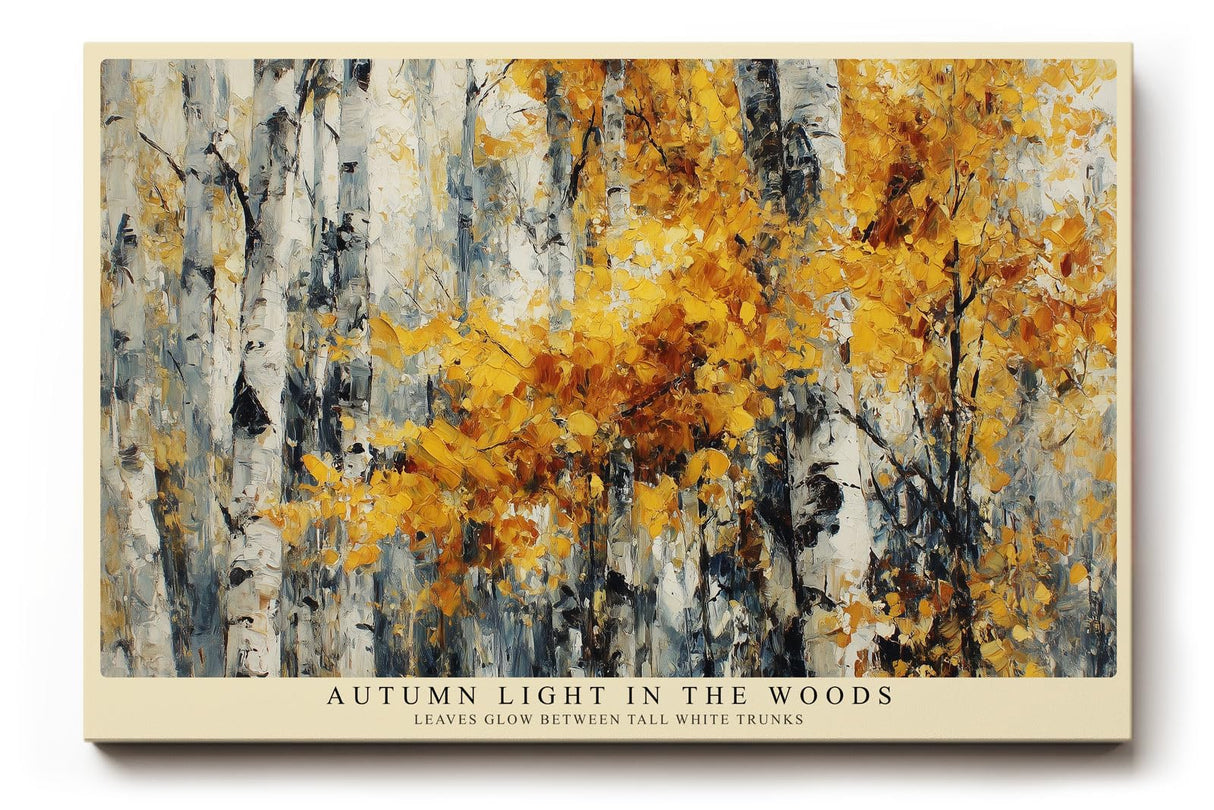 Paul Sinus Wandbild 120x80cm Birkenwald im Herbst goldene Blaetter moderne Landschaftsmalerei Leinwand Wanddekoration warme Naturkunst fuer Wohnzimmer Büro