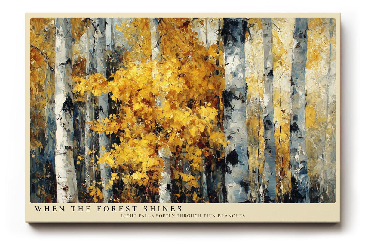 Paul Sinus Wandbild 120x80cm Birkenwald mit goldenen Herbstblaettern moderne Landschaftskunst Leinwand Wanddekoration warme Naturstimmung fuer Wohnzimmer Büro