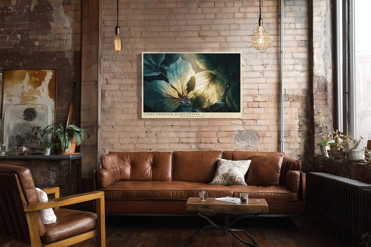 Paul Sinus Wandbild 120x80cm Blaetter Makro Naturfotografie gruene Blattstruktur Licht Kunstdruck grosses Natur Kunstbild elegante Wanddekoration fuer Wohnzimmer Büro