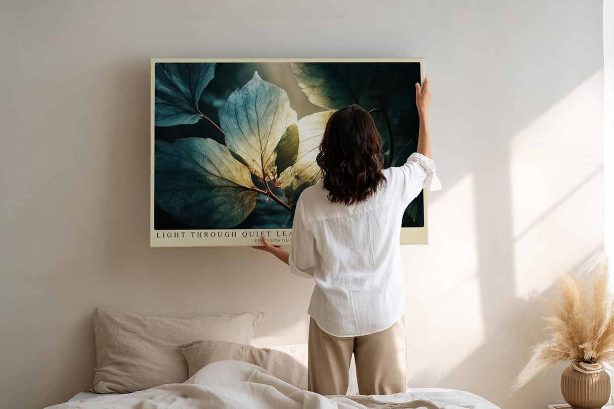 Paul Sinus Wandbild 120x80cm Blaetter Makro Naturfotografie gruene Blattstruktur Licht Kunstdruck grosses Natur Kunstbild elegante Wanddekoration fuer Wohnzimmer Büro