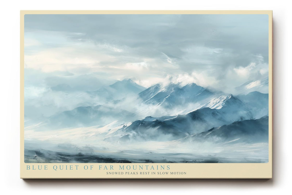 Paul Sinus Wandbild 120x80cm Blaue Berglandschaft im Nebel ruhige Bergkette Landschaftsbild in sanften Blautoenen moderne Natur Wanddekoration