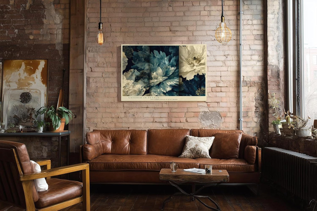 Paul Sinus Wandbild 120x80cm blaue Blumen abstrakte florale Kunst moderne Blumenmalerei elegante Wanddekoration fuer Wohnzimmer Büro
