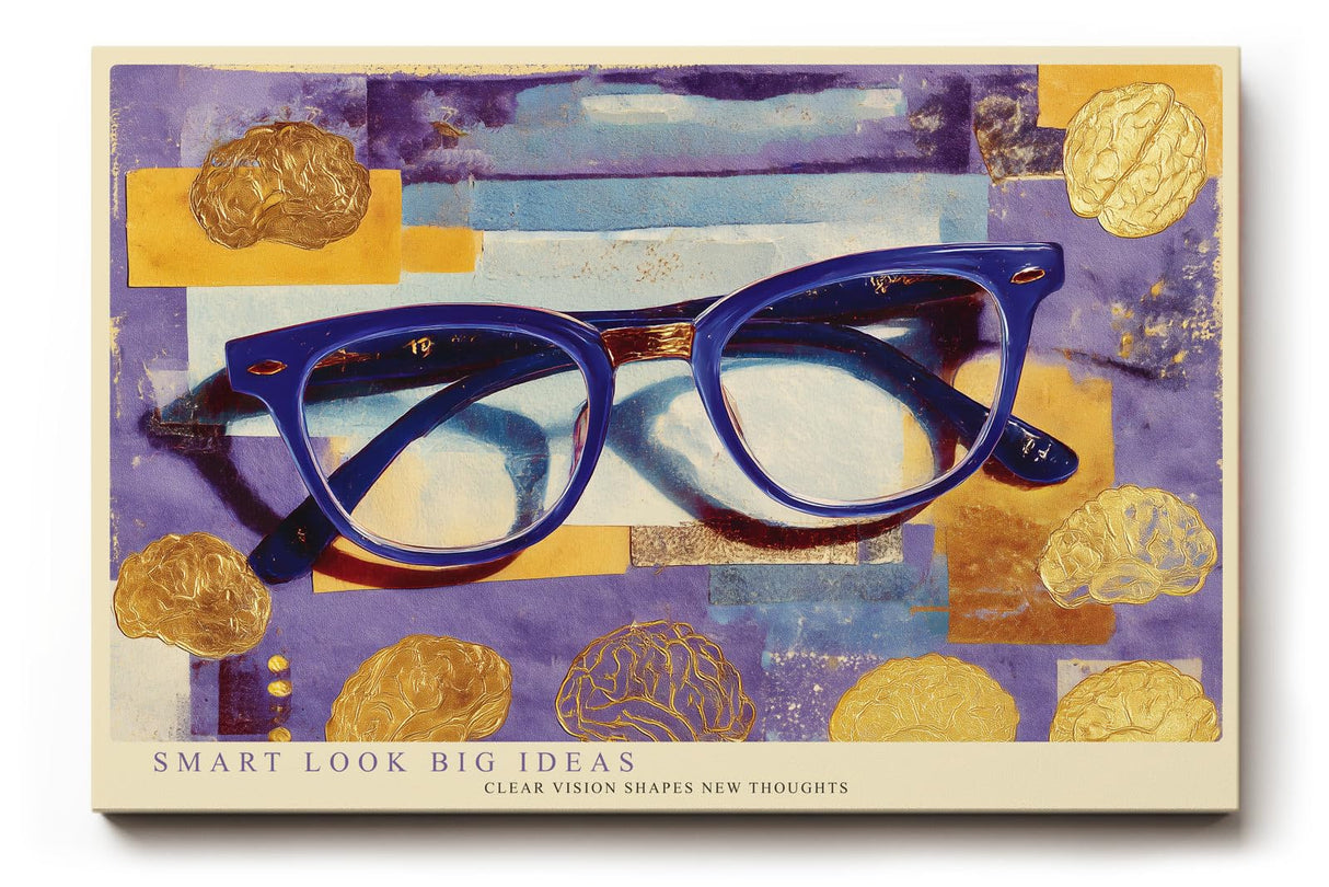 Paul Sinus Wandbild 120x80cm Blaue Brille mit abstraktem Hintergrund – Kreatives Designmotiv für moderne Büros und Wohnräume