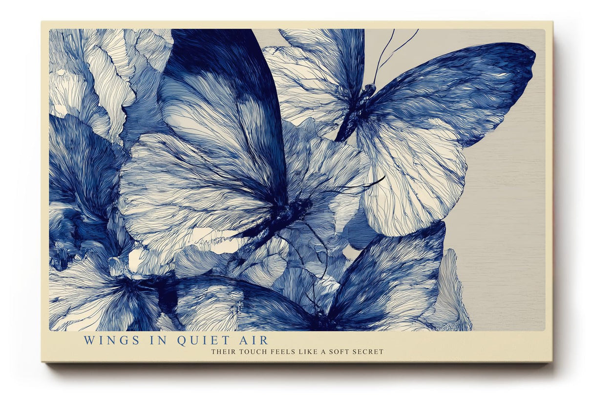 Paul Sinus Wandbild 120x80cm Blaue Schmetterlinge Moderne Natur Illustration in Blau Weiß für Wohnzimmer Schlafzimmer Büro