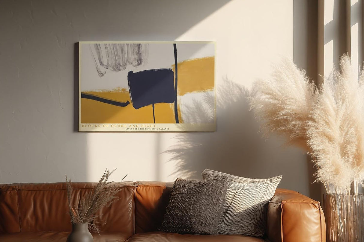 Paul Sinus Wandbild 120x80cm Blocks of Ochre and Night abstrakte moderne Malerei in Ocker und Schwarz Poster für Wohnzimmer Büro